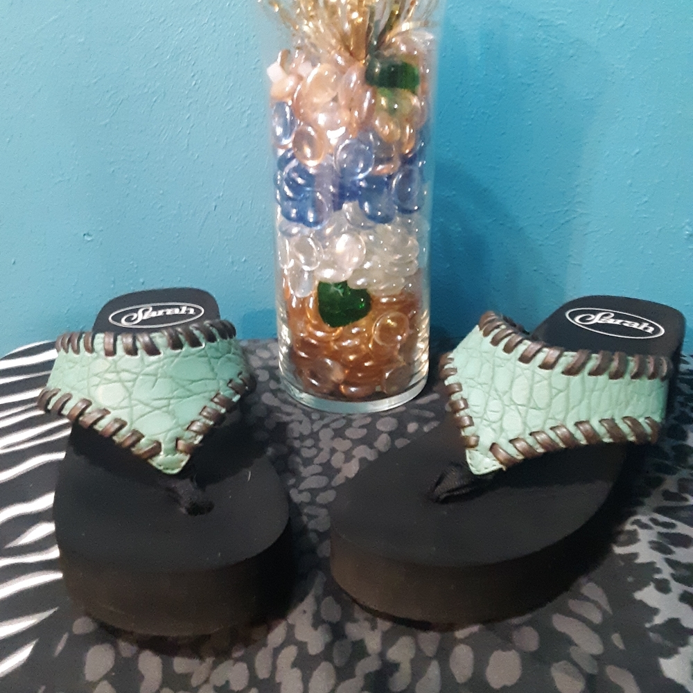 SARAH BLUE LEATHER SANDALS